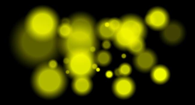 Large soft yellow bokeh circles with glow on black background, creating a dreamy abstract field. Suitable for festive, sci-fi or digital designs. vector