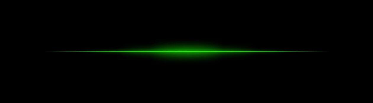 Thin green laser beam across dark background with glowing center. Minimalistic horizontal light effect with sharp gradient and smooth fade at edges. vector