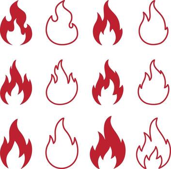 colección de rojo fuego íconos y contornos para varios aplicaciones vector