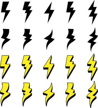 Lightning bolt collection in various styles and colors vector