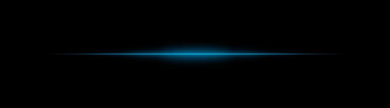Thin Blue laser beam across dark background with glowing center. Minimalistic horizontal light effect with sharp gradient and smooth fade at edges. vector