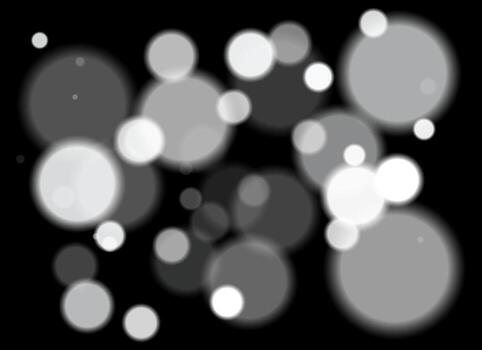 White blurred circles with smooth glow and layered transparency on black background. Random soft shapes form festive abstract depth with no symmetry or focal point. vector