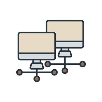 conectado computadora íconos aislado en blanco antecedentes. plano estilo diseño Delgado color íconos vector