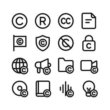 Minimalist Line Icon Set Indicating Copyright and Intellectual Property Concepts vector