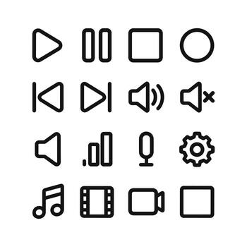 Simple Outline Media Player Interface Elements Icon Set for Web vector