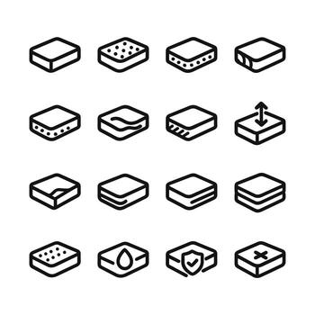 limpiar contorno colchón característica icono conjunto para lecho y dormir conceptos vector