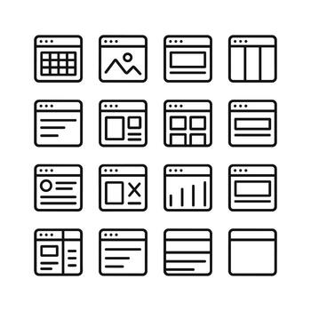 contorno sencillo página web diseño negro y blanco interfaz elemento icono conjunto vector