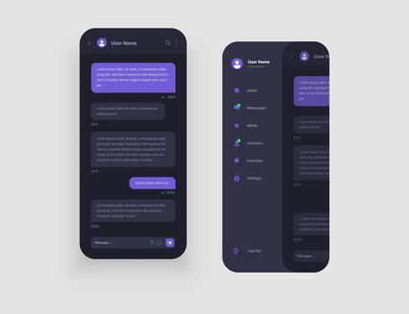 Mobile app interface design with chat, social media, online messenger kit. Use design for web application or mobile app. vector