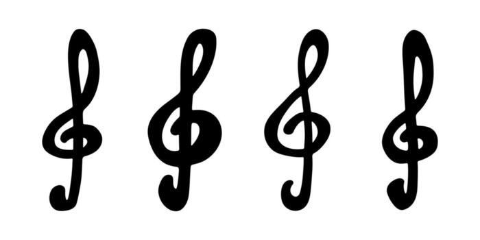 Set of treble clef doodle. Hand drawn musical symbol. Single element for print, web, design, decor, logo notation vector