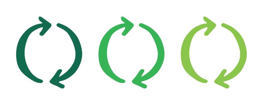 Hand drawn recycle arrow icon Recycling resources symbol Reuse of materials, zero waste, green environment, saving the planet pollution vector