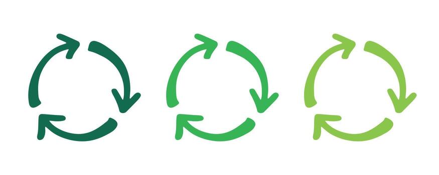 Hand drawn recycle arrow icon Recycling resources symbol Reuse of materials, zero waste, green environment, saving the planet rotation vector