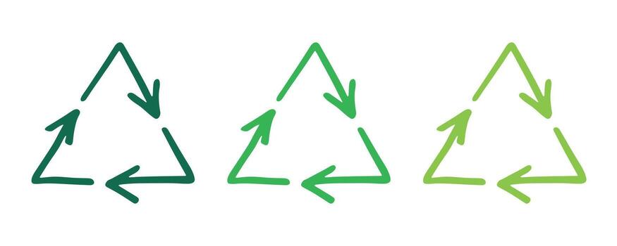 Hand drawn recycle arrow icon Recycling resources symbol Reuse of materials, zero waste, green environment, saving the planet waste vector