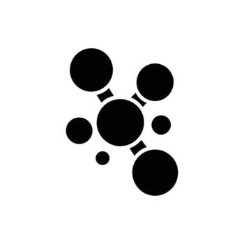 A central black circle connects to smaller spheres with linear structure on white background vector