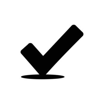 Black check mark icon hovering above a small shadow on white background vector