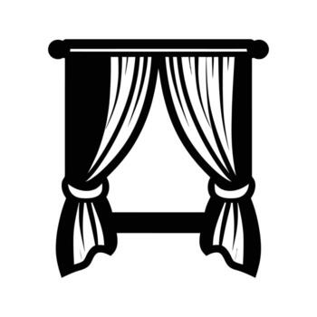 Window frame with tied back curtains in black color on white background vector