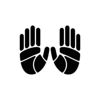 Two raised hands display in a black icon on white background showcase unity vector