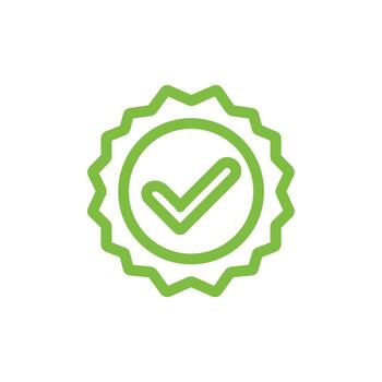 Simple green check mark inside a badge shaped rosette with transparent background vector
