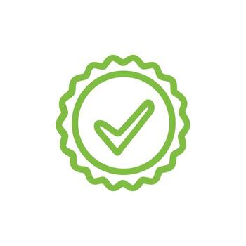 A green check mark sits centered within a matching scalloped circle outline vector