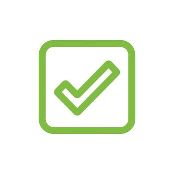 A soft green check mark appears inside a square box with transparent background vector