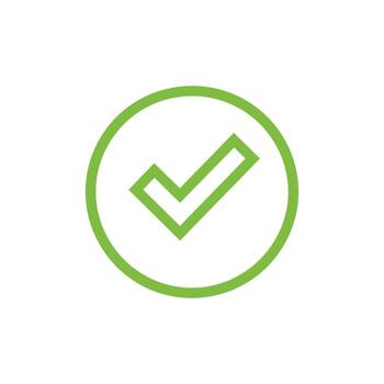 Green check mark inside a circular outline signals correct selection clearly vector