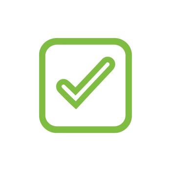 An isolated square shape presents a bright green check mark on transparent background vector