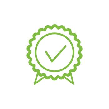 Green check mark rests inside an approval rosette showing a transparent background vector