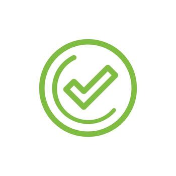 Green check mark inside rounded strokes on a white transparent background is displayed vector