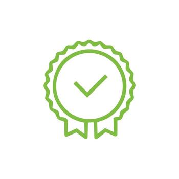 Green check mark is visible inside a modern award badge with transparent background vector