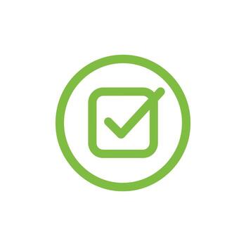 Green checkmark enclosed within a square inside a circle validates a selection process vector