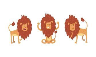 Cute Lion Characters in Different Actions Set, Funny African Animal in Various Poses Cartoon Illustration vector