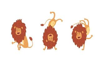 Cute Lion in Different Actions Set, Funny Cheerful African Humanized Animal Character in Various Poses Cartoon Illustration vector