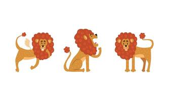 Cute Lion Set, Funny African Animal Character in Various Poses Cartoon Illustration vector