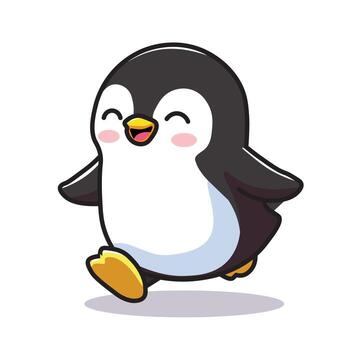 Illustration Graphic Cartoon of a Mini Penguin Taking a Stroll, Featuring Intricate Details on Its Smooth Feathers, Tiny Flippers, and Cheerful Expression vector