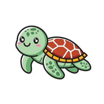 Illustration Graphic Cartoon of a Turtle with Playful Expression, Cute Shell Patterns, and Tiny Flippers, Perfect for Kids' Designs and Nature-themed Projects vector
