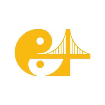 Golden Yin Yang Symbol Merged with a Bridge Structure in a Minimalist Design vector