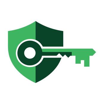 Green Shield and Key Symbolizing Security, Protection, and Access. vector