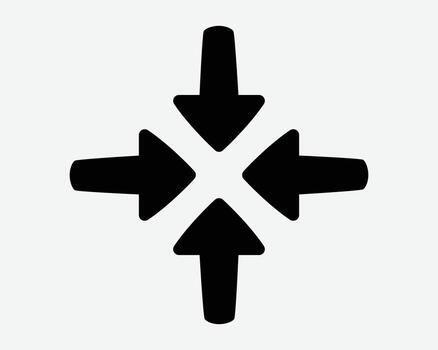Four Arrows Pointing In Middle Center Centre Target Aim Locaiton Positon Navigation Cursor Inward Point Icon Sign Symbol Black White Illustration Graphic vector
