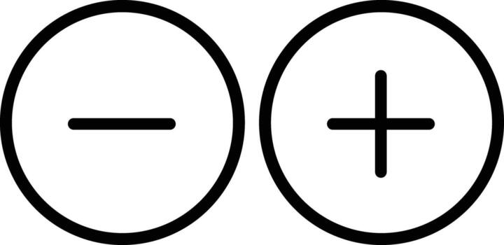 más menos añadir sustraer redondo circulo línea contorno botón matemáticas enfocar en fuera positivo negativo conjunto icono firmar símbolo negro blanco ilustración gráfico vector