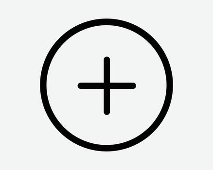 positivo más añadir adición enfocar en redondo botón circulo matemáticas matemáticas suma línea contorno suma medicina icono firmar símbolo negro blanco ilustración gráfico vector