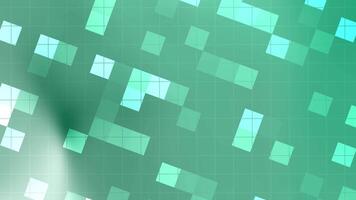 arktisk soluppgång abstrakt grön bakgrund med dynamiskt roterande kvadrater och subtil rutnät täcka över animering effekt video