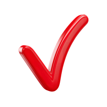 glanzend 3d renderen van rood vinkje Kruis aan goedkeuring teken icoon png