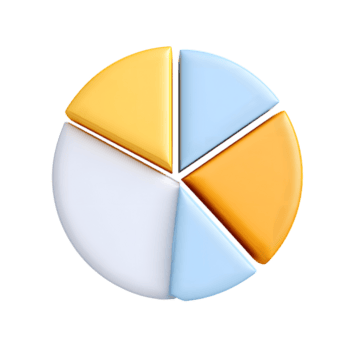 Glossy Three Dimensional Pie Chart with Different Sections and Color Palette png