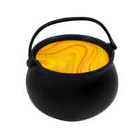 lustroso 3d caldera con arremolinándose poción ilustración en oscuro fondo png