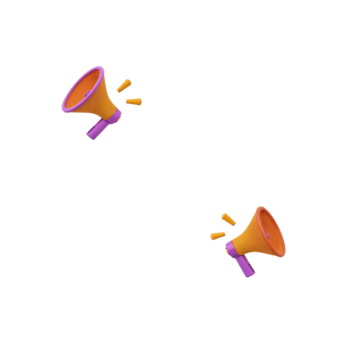 Dynamic announcement representation with floating megaphone symbols on plain background minimal png