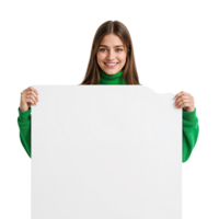 sonriente joven mujer mostrando un prístino blanco tablero con aislado transparente espacio Proporcionar png