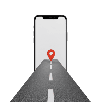 de navegação Móvel dispositivo interface apresentando uma rota com PIN ponteiro e asfalto estrada, contra png