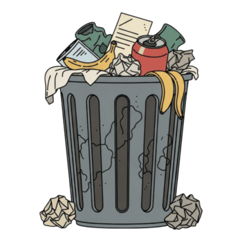 Trash can overflowing with garbage and waste isolated on transparent background png