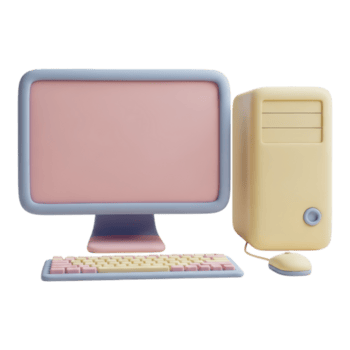 3d render of a desktop computer with monitor, keyboard, and mouse isolated on transparent background png