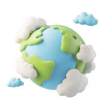 cartone animato stile 3d e terra con verde continenti e soffice nuvole contro un' trasparente sfondo, sottolineando ambientale temi icona globale unità png