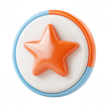 3d icono lustroso estrella naranja metido en un blanco circular botón, creando un vibrante y juguetón icono, Perfecto para varios diseño proyectos con transparente antecedentes png